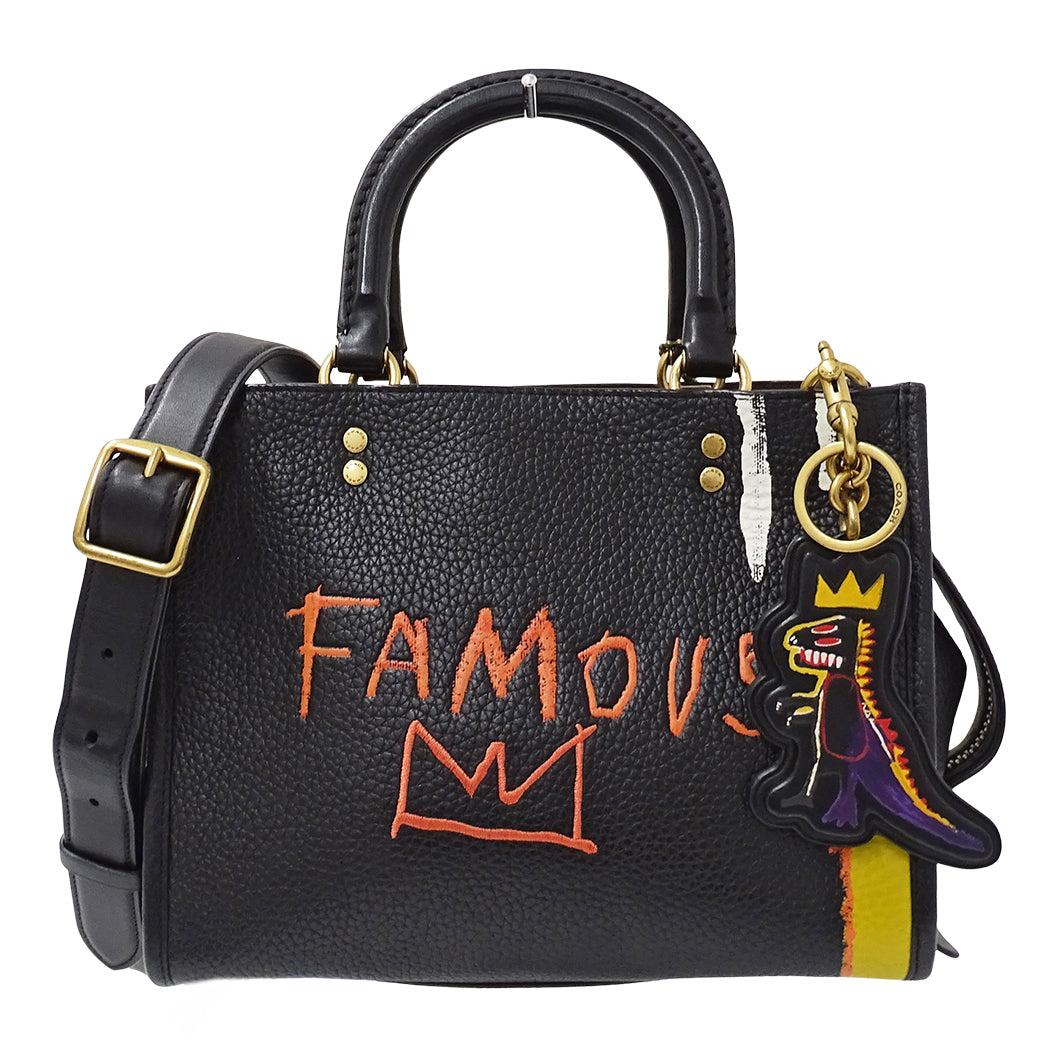 COACH コーチ ローグ 25 2wayバッグ ブラック C0307 レザー レディース ジャンミシェルバスキア コラボ 【中古】
