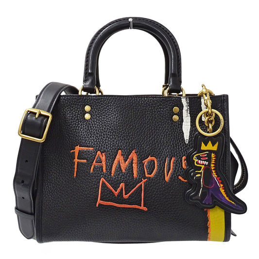 COACH コーチ ローグ 25 2wayバッグ ブラック C0307 レザー レディース ジャンミシェルバスキア コラボ 【中古】