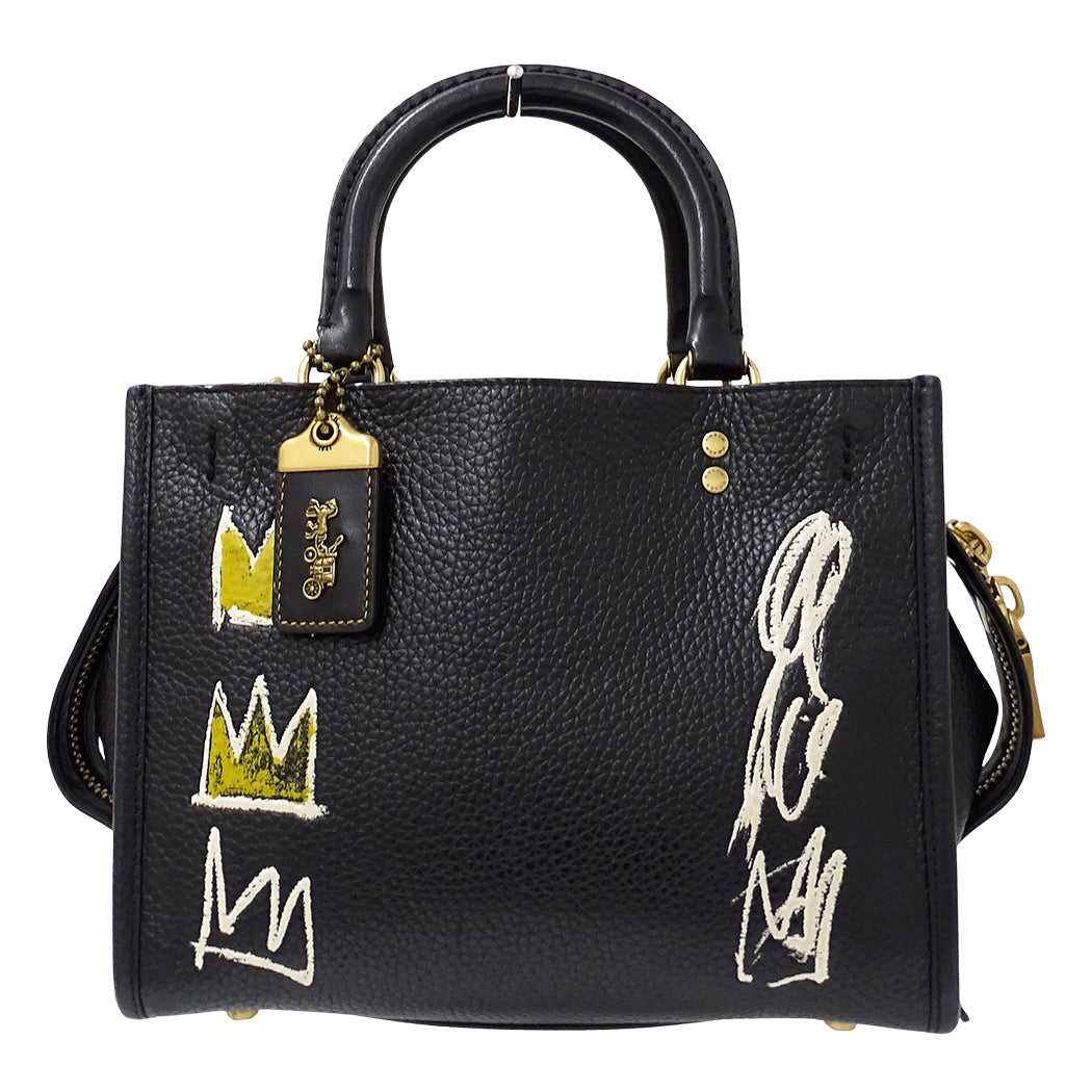 COACH コーチ ローグ 25 2wayバッグ ブラック C0307 レザー レディース ジャンミシェルバスキア コラボ 【中古】
