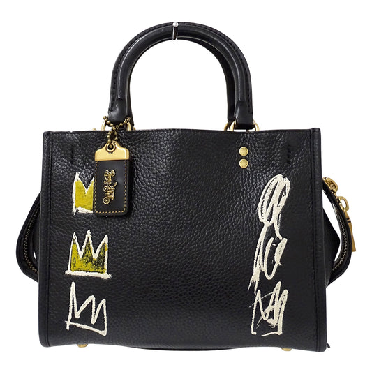 COACH コーチ ローグ 25 2wayバッグ ブラック C0307 レザー レディース ジャンミシェルバスキア コラボ 【中古】