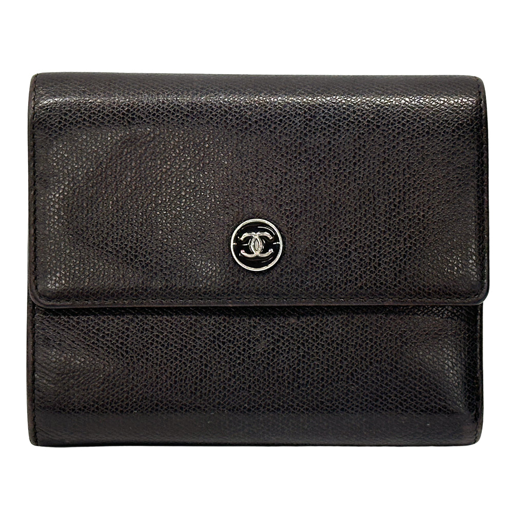 CHANEL シャネル 二つ折り財布 ココボタン ダークブラウン レザー レディース メンズ 【中古】