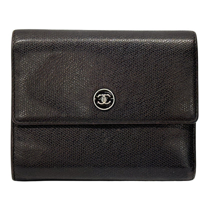 CHANEL シャネル 二つ折り財布 ココボタン ダークブラウン レザー レディース メンズ 【中古】