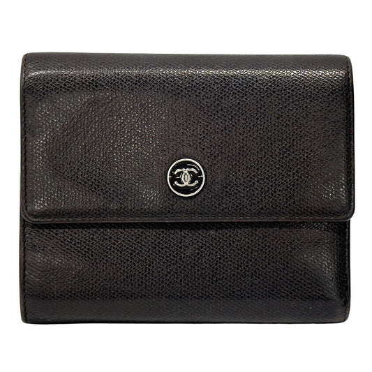 CHANEL シャネル 二つ折り財布 ココボタン ダークブラウン レザー レディース メンズ 【中古】