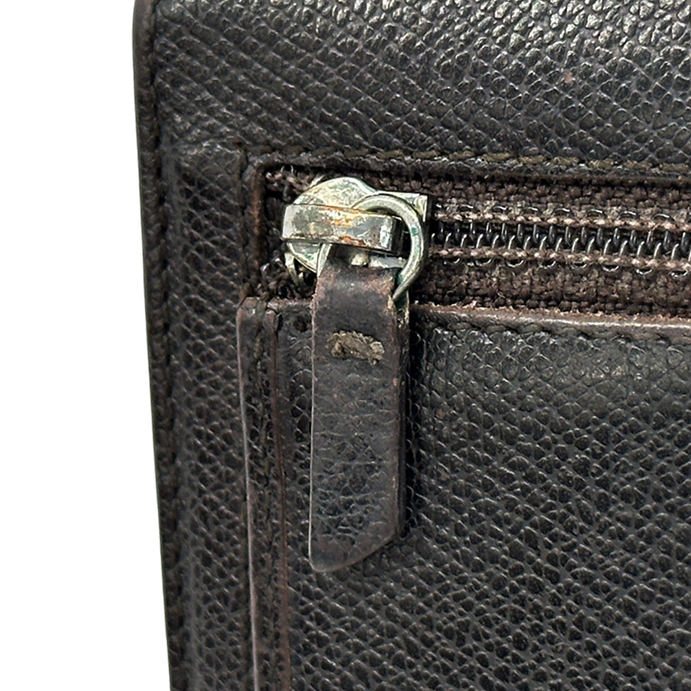 CHANEL シャネル 二つ折り財布 ココボタン ダークブラウン レザー レディース メンズ 【中古】