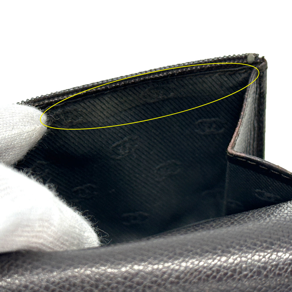CHANEL シャネル 二つ折り財布 ココボタン ダークブラウン レザー レディース メンズ 【中古】