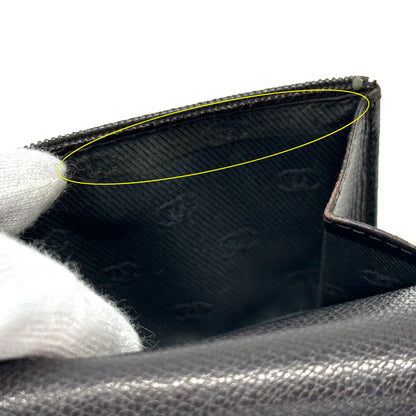 CHANEL シャネル 二つ折り財布 ココボタン ダークブラウン レザー レディース メンズ 【中古】