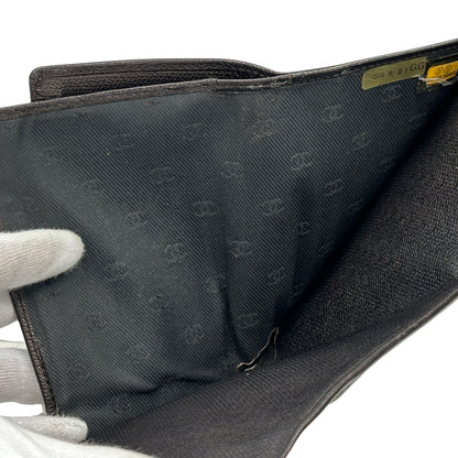 CHANEL シャネル 二つ折り財布 ココボタン ダークブラウン レザー レディース メンズ 【中古】