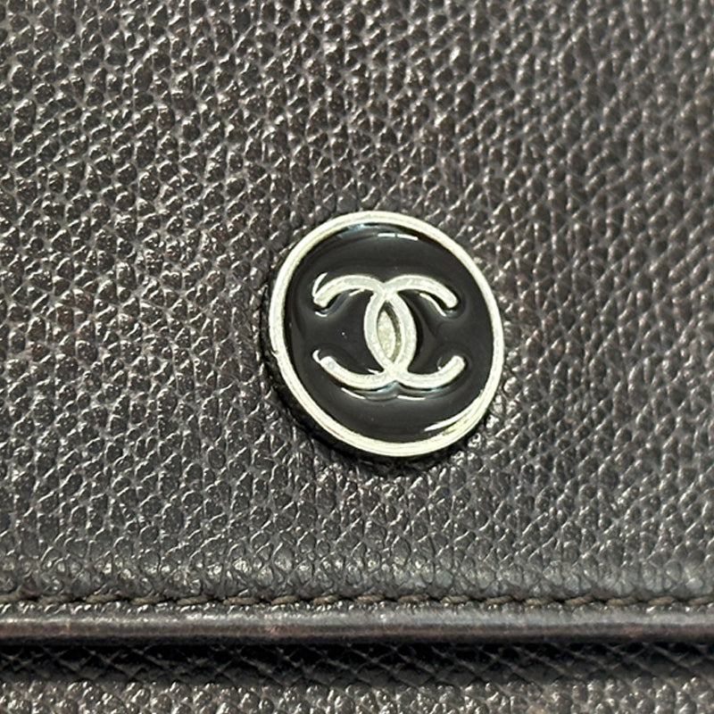 CHANEL シャネル 二つ折り財布 ココボタン ダークブラウン レザー レディース メンズ 【中古】