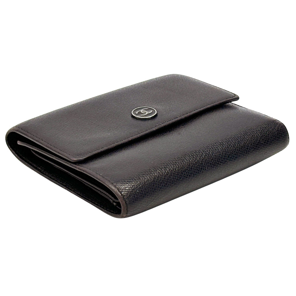CHANEL シャネル 二つ折り財布 ココボタン ダークブラウン レザー レディース メンズ 【中古】
