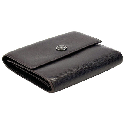 CHANEL シャネル 二つ折り財布 ココボタン ダークブラウン レザー レディース メンズ 【中古】