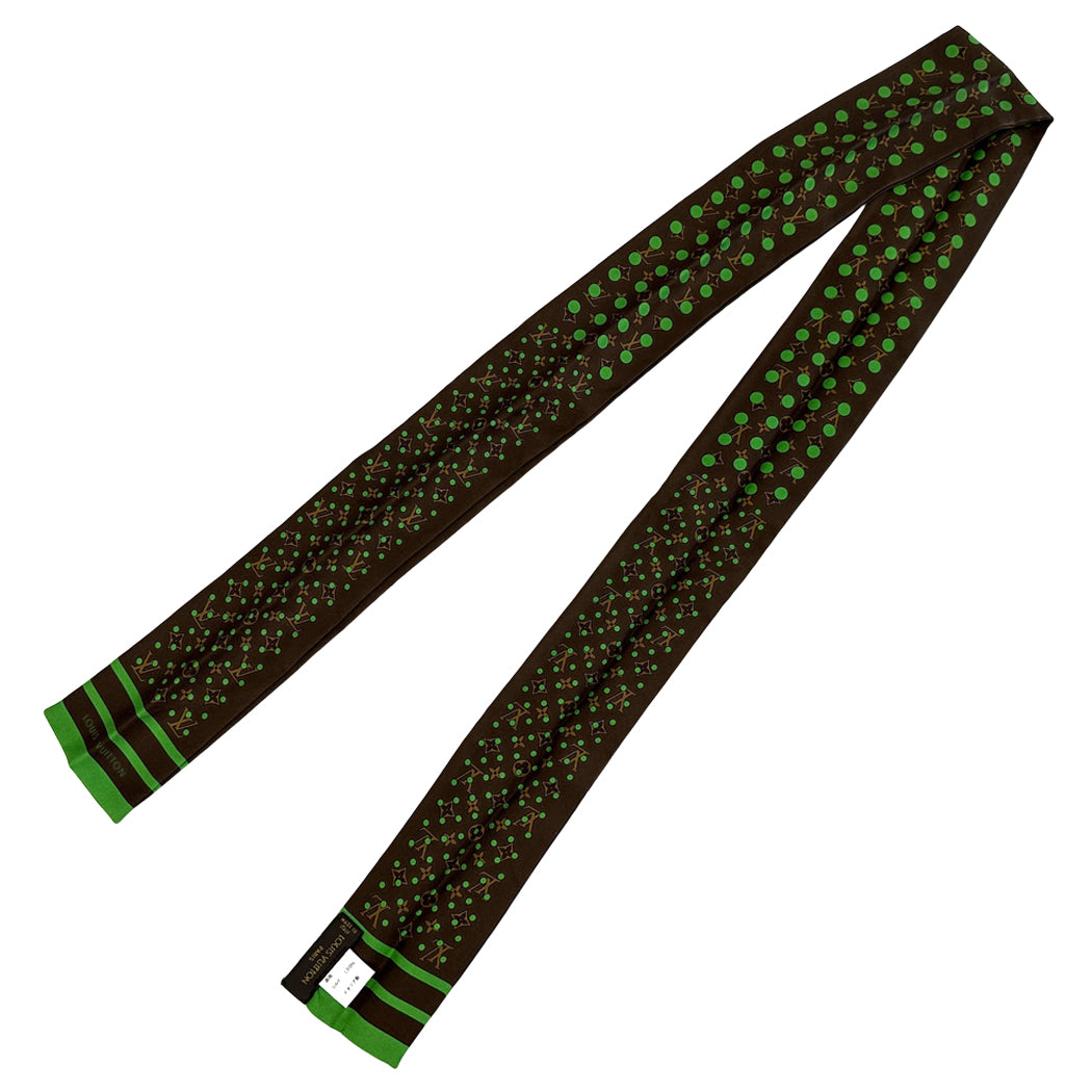 LOUIS VUITTON ルイ・ヴィトン バンドー・モノグラム ドット スカーフ ブラウン グリーン シルク レディース 【中古】