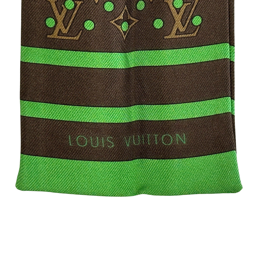 LOUIS VUITTON ルイ・ヴィトン バンドー・モノグラム ドット スカーフ ブラウン グリーン シルク レディース 【中古】
