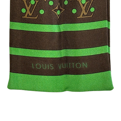 LOUIS VUITTON ルイ・ヴィトン バンドー・モノグラム ドット スカーフ ブラウン グリーン シルク レディース 【中古】