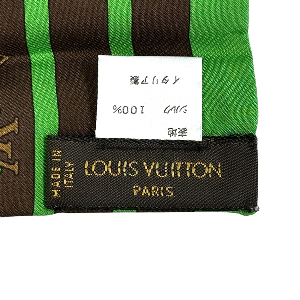 LOUIS VUITTON ルイ・ヴィトン バンドー・モノグラム ドット スカーフ ブラウン グリーン シルク レディース 【中古】