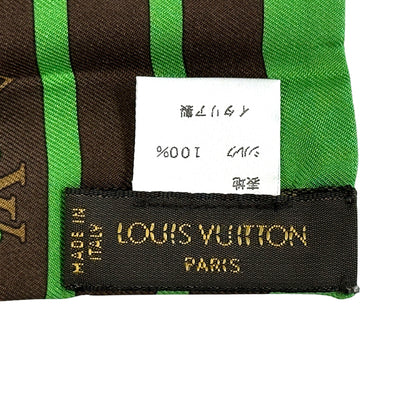 LOUIS VUITTON ルイ・ヴィトン バンドー・モノグラム ドット スカーフ ブラウン グリーン シルク レディース 【中古】