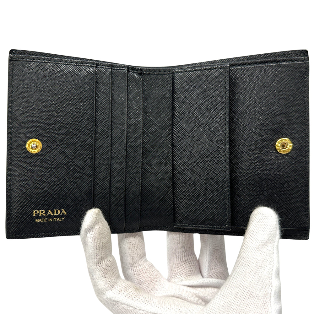 PRADA プラダ 二つ折り財布 ブラック 1MV204 サフィアーノ レディース メンズ 【中古】