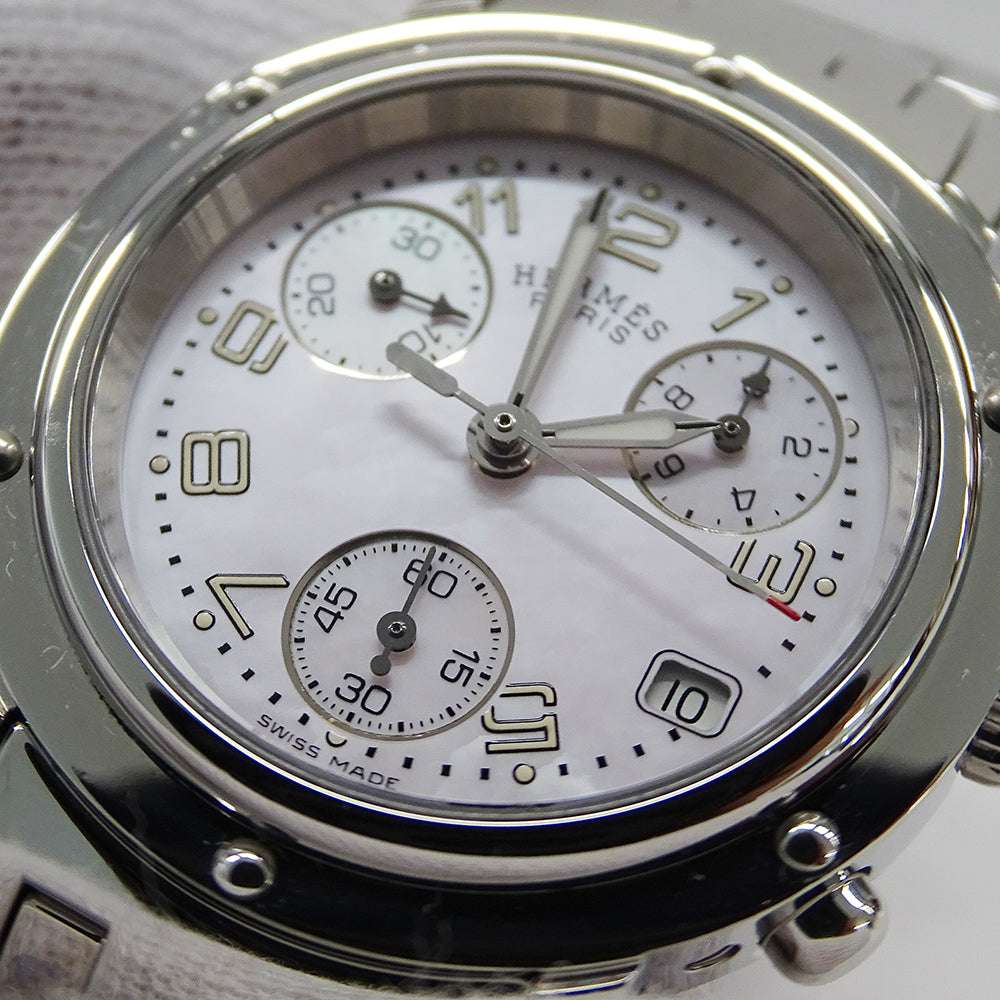 HERMES エルメス クリッパー CL1.310 レディース 腕時計 ピンクシェル クオーツ QZ ステンレス 磨き済み【中古】