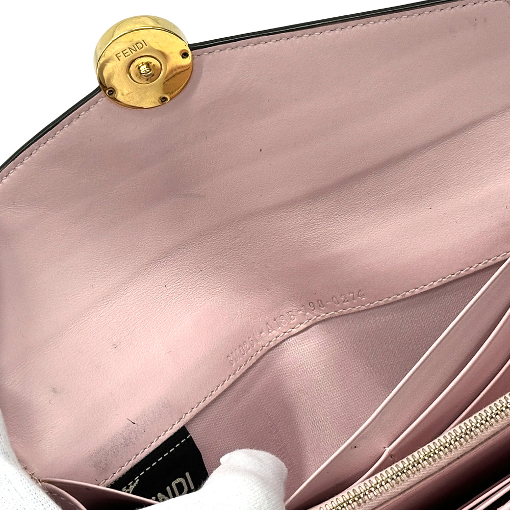 FENDI フェンディ 長財布 エフイズ ピンク ゴールド レザー レディース 【中古】