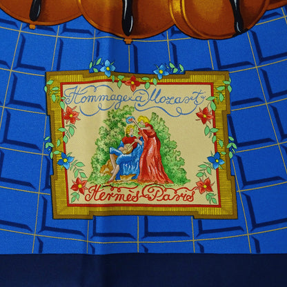 HERMES エルメス Wolfgang Amadeus Mozart モーツァルトへの賛歌 スカーフ カレ 90 ブルー シルク レディース 【中古】