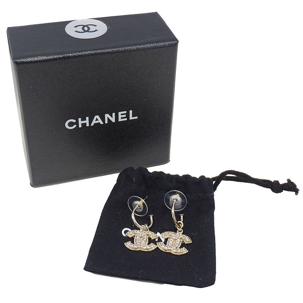 CHANEL シャネル ピアス ラインストーン ピンク ゴールド レディース 【中古】