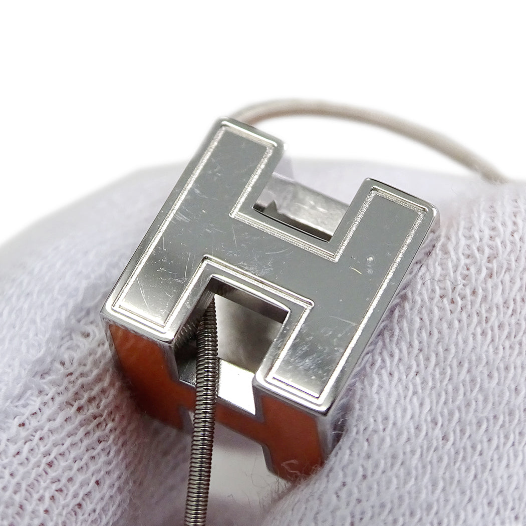 HERMES エルメス カージュドアッシュ Hキューブ ネックレス オレンジ シルバー レディース 【中古】