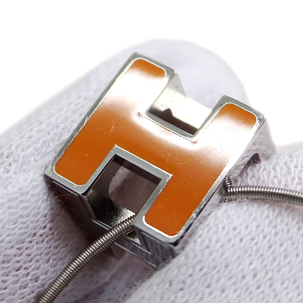 HERMES エルメス カージュドアッシュ Hキューブ ネックレス オレンジ シルバー レディース 【中古】