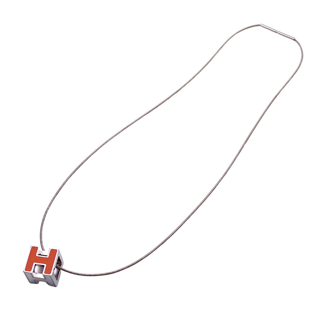 HERMES エルメス カージュドアッシュ Hキューブ ネックレス オレンジ シルバー レディース 【中古】