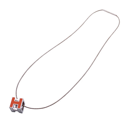 HERMES エルメス カージュドアッシュ Hキューブ ネックレス オレンジ シルバー レディース 【中古】