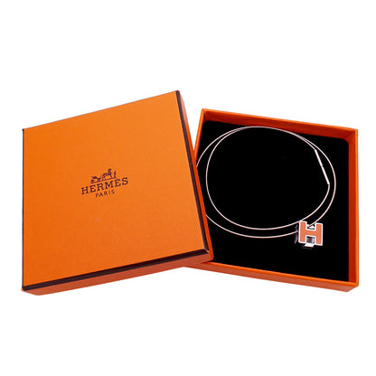 HERMES エルメス カージュドアッシュ Hキューブ ネックレス オレンジ シルバー レディース 【中古】