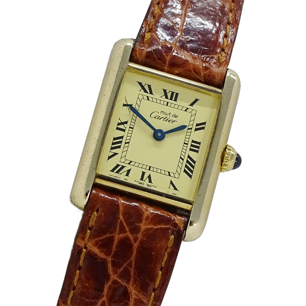 Cartier カルティエ マストタンク SM W1003153 レディース 腕時計 クオーツ QZ 925 レザー 【中古】