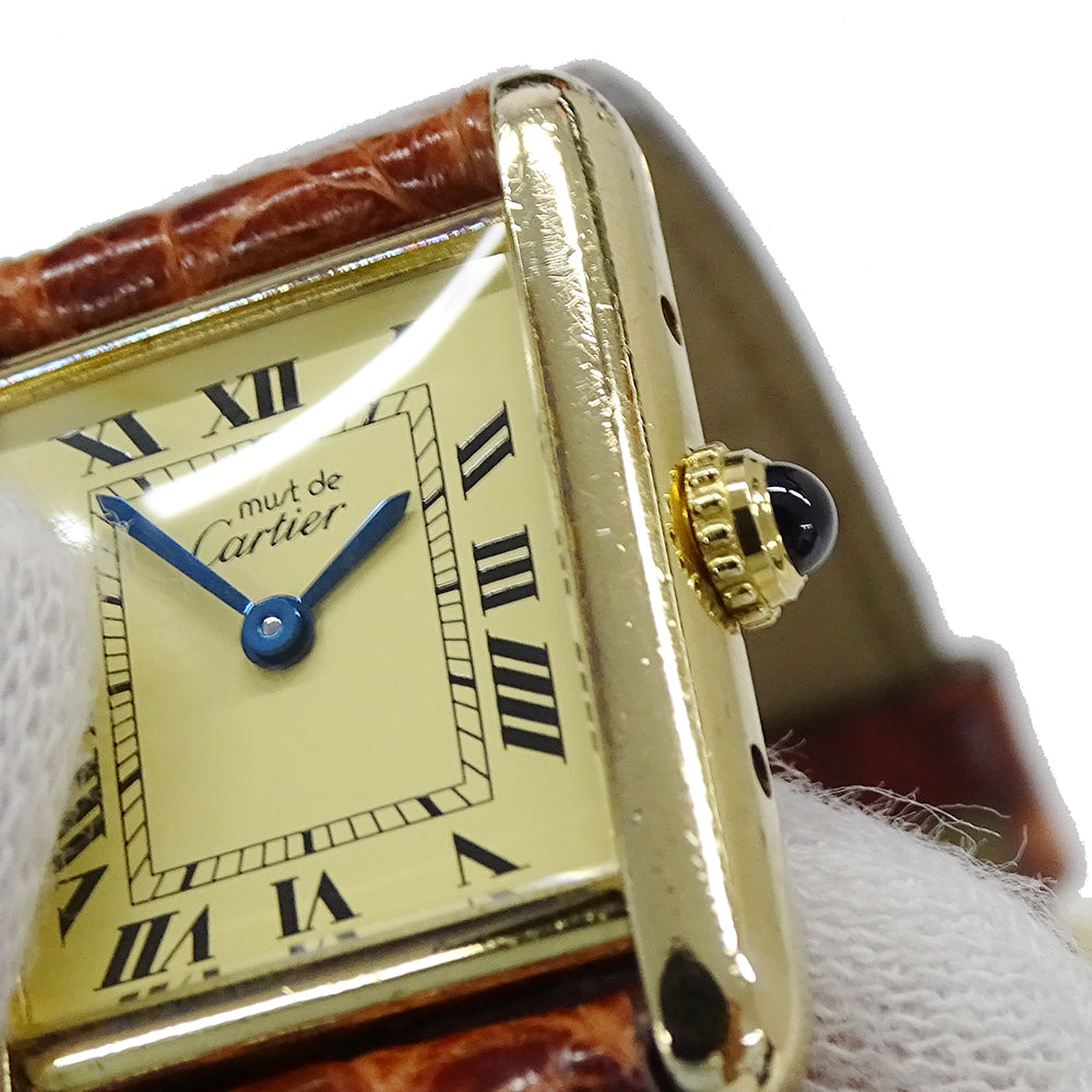 Cartier カルティエ マストタンク SM W1003153 レディース 腕時計 クオーツ QZ 925 レザー 【中古】