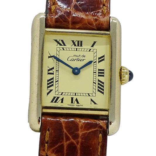 Cartier カルティエ マストタンク SM W1003153 レディース 腕時計 クオーツ QZ 925 レザー 【中古】