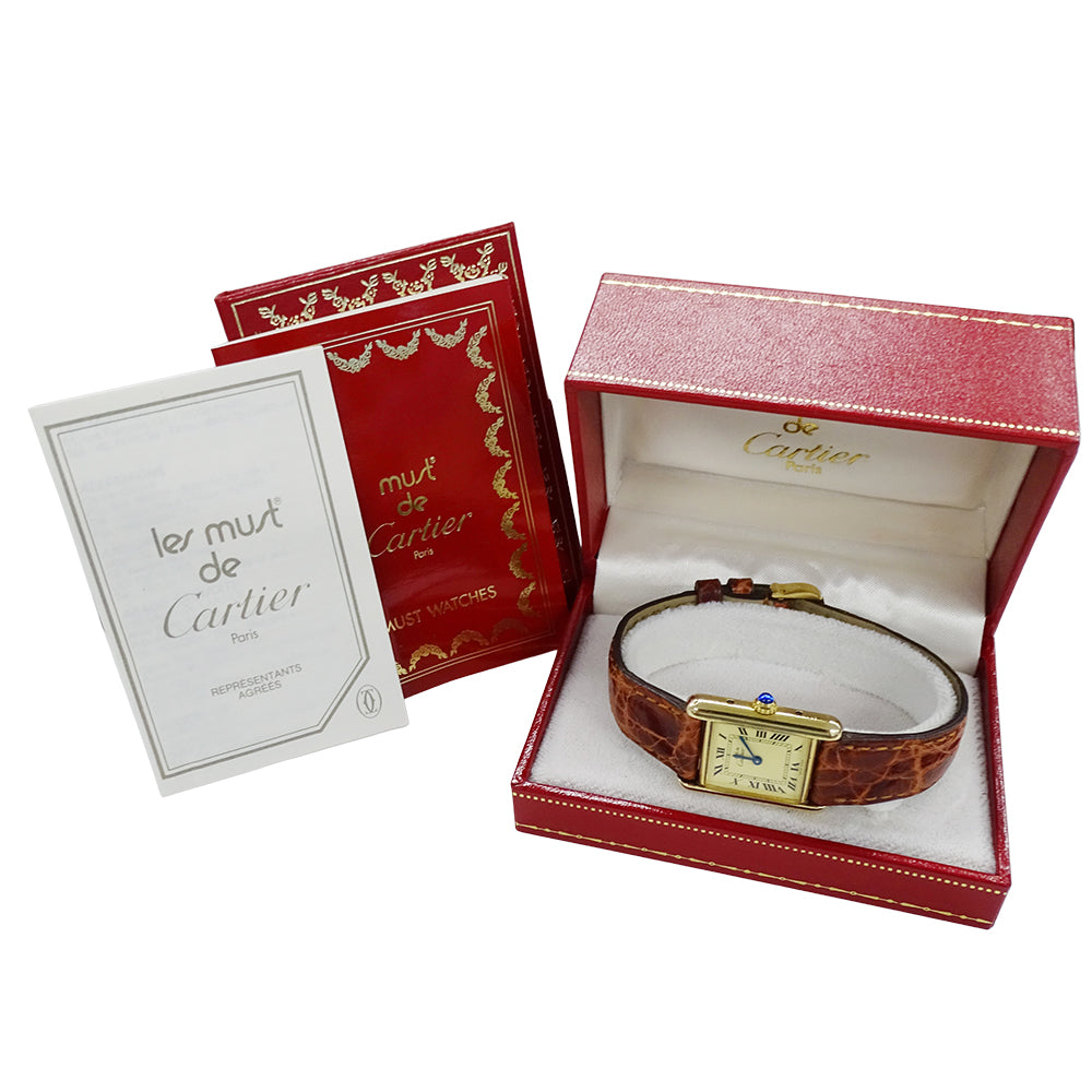 Cartier カルティエ マストタンク SM W1003153 レディース 腕時計 クオーツ QZ 925 レザー 【中古】