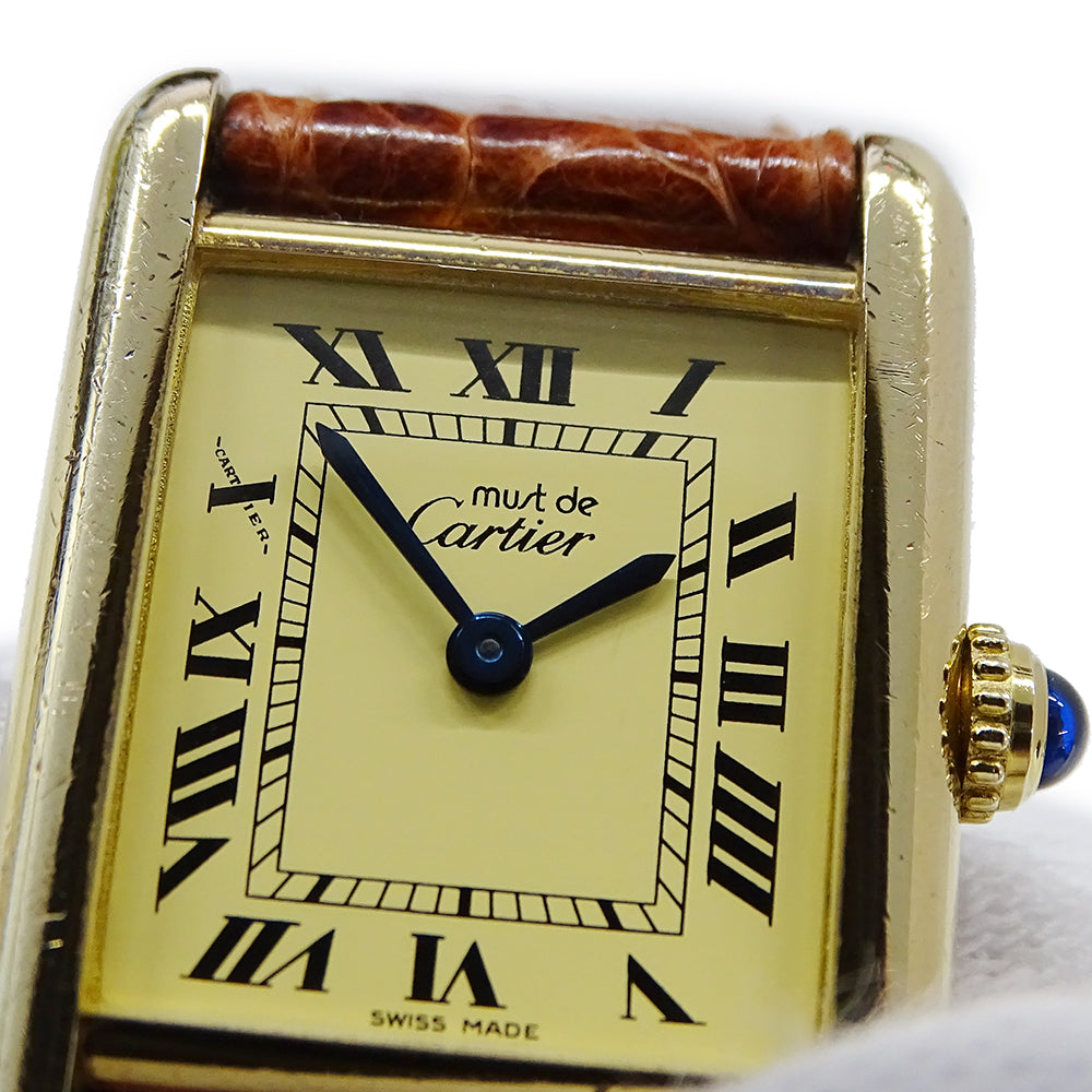 Cartier カルティエ マストタンク SM W1003153 レディース 腕時計 クオーツ QZ 925 レザー 【中古】