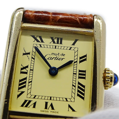 Cartier カルティエ マストタンク SM W1003153 レディース 腕時計 クオーツ QZ 925 レザー 【中古】