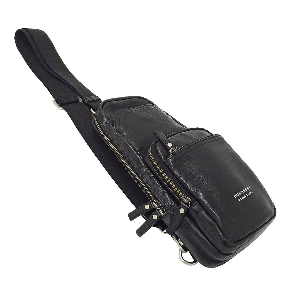 BURBERRY BLACK LABEL バーバリーブラックレーベル ボディバッグ ブラック レザー メンズ 【中古】