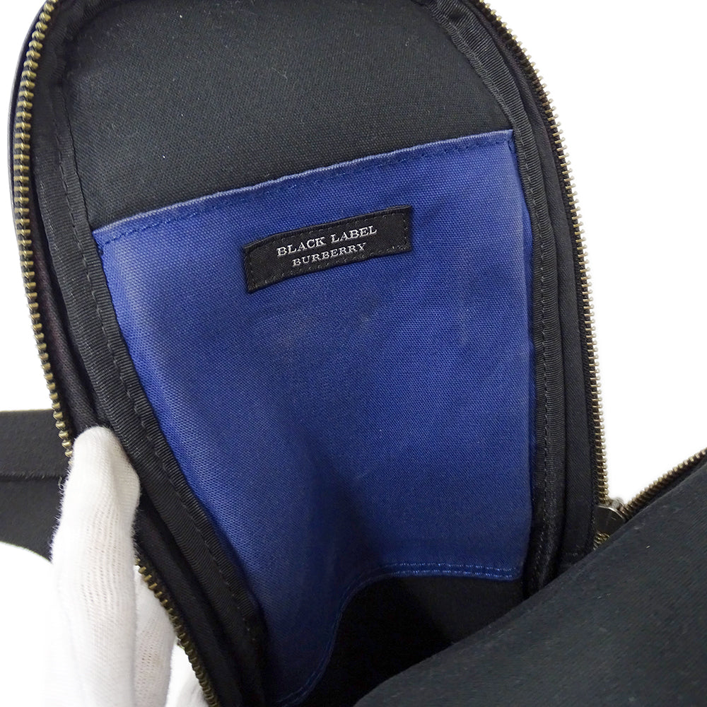 BURBERRY BLACK LABEL バーバリーブラックレーベル ボディバッグ ブラック レザー メンズ 【中古】