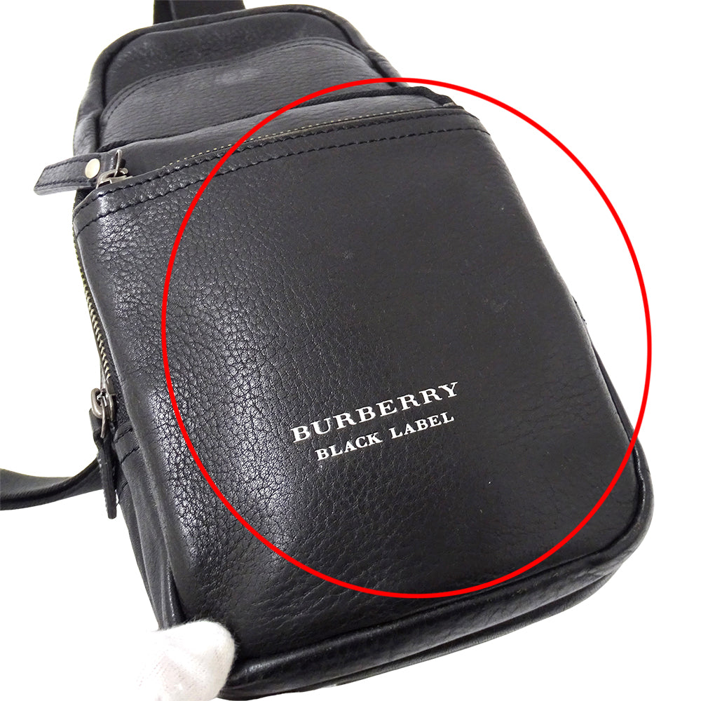 BURBERRY BLACK LABEL バーバリーブラックレーベル ボディバッグ ブラック レザー メンズ 【中古】