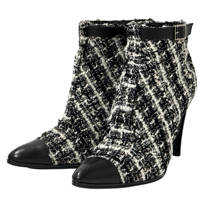 CHANEL シャネル ブーツ ブラック ホワイト ツイード レディース 【中古】
