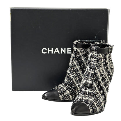 CHANEL シャネル ブーツ ブラック ホワイト ツイード レディース 【中古】