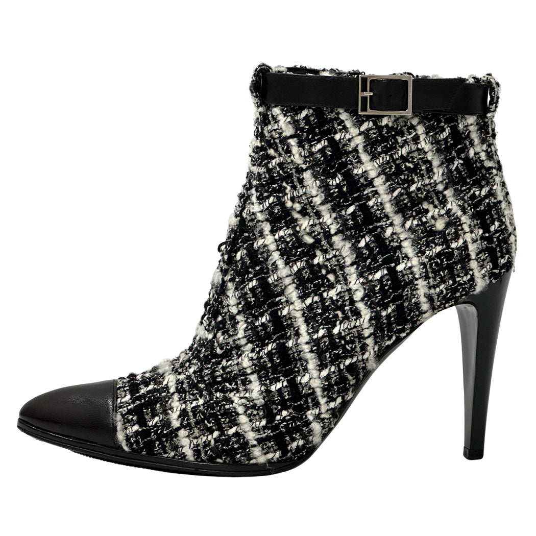 CHANEL シャネル ブーツ ブラック ホワイト ツイード レディース 【中古】