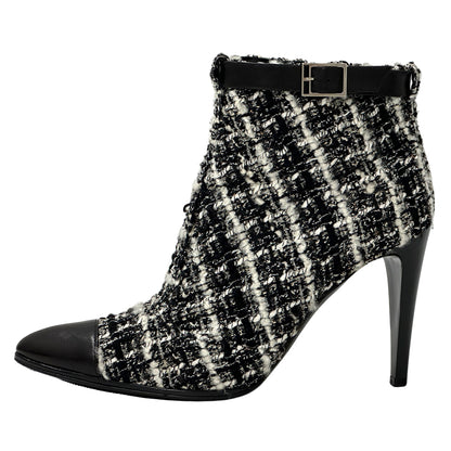 CHANEL シャネル ブーツ ブラック ホワイト ツイード レディース 【中古】