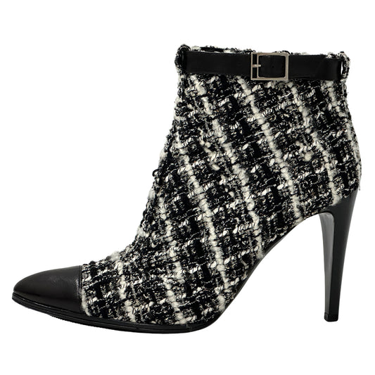CHANEL シャネル ブーツ ブラック ホワイト ツイード レディース 【中古】