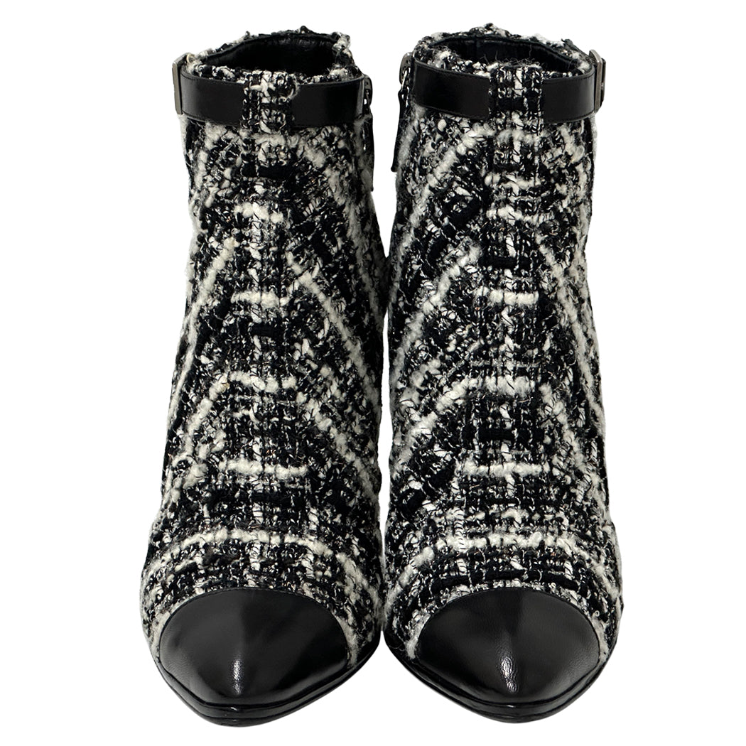 CHANEL シャネル ブーツ ブラック ホワイト ツイード レディース 【中古】