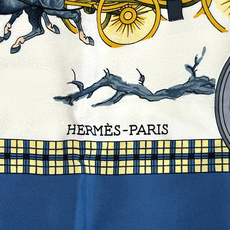 HERMES エルメス カレ90 BULL&MOUTH WESTERN COACH OFFICE 冬の郵便馬車 スカーフ ブルー マルチカラー シルク レディース 【中古】