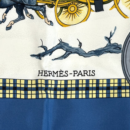 HERMES エルメス カレ90 BULL&MOUTH WESTERN COACH OFFICE 冬の郵便馬車 スカーフ ブルー マルチカラー シルク レディース 【中古】