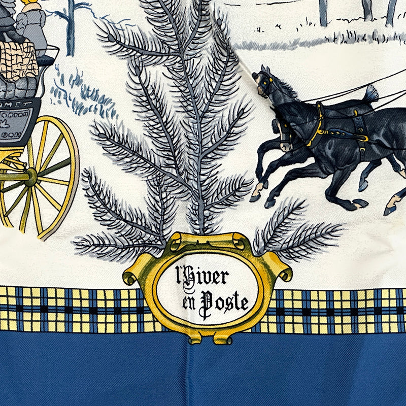 HERMES エルメス カレ90 BULL&MOUTH WESTERN COACH OFFICE 冬の郵便馬車 スカーフ ブルー マルチカラー シルク レディース 【中古】