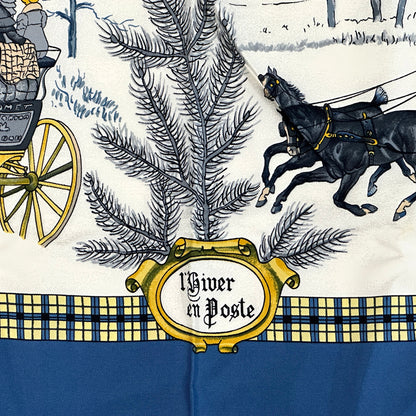 HERMES エルメス カレ90 BULL&MOUTH WESTERN COACH OFFICE 冬の郵便馬車 スカーフ ブルー マルチカラー シルク レディース 【中古】