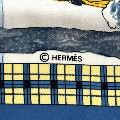 HERMES エルメス カレ90 BULL&MOUTH WESTERN COACH OFFICE 冬の郵便馬車 スカーフ ブルー マルチカラー シルク レディース 【中古】
