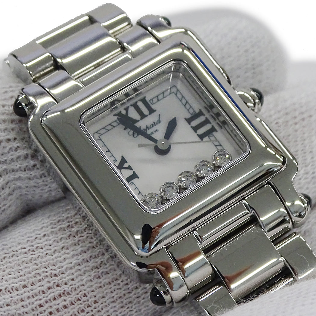 Chopard ショパール ハッピースポーツ スクエア 8892 レディース 腕時計 クオーツ QZ ステンレス レザー 5Pダイヤ 磨き済み【中古】